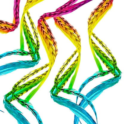 Hair Feathers Extension Kit With Very Long Multi Color Rainbow Feathers - Butterfly Kisses Set