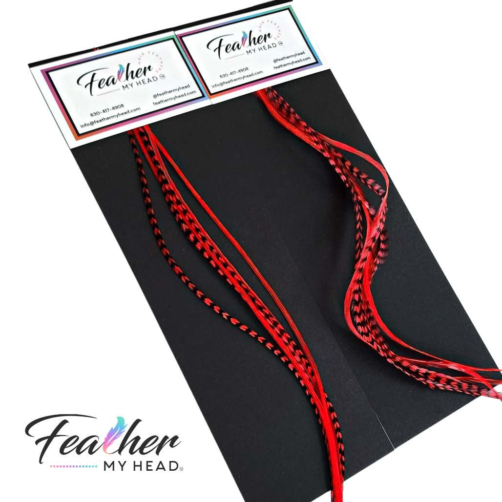 Red hair feather extension kit in long lenghts