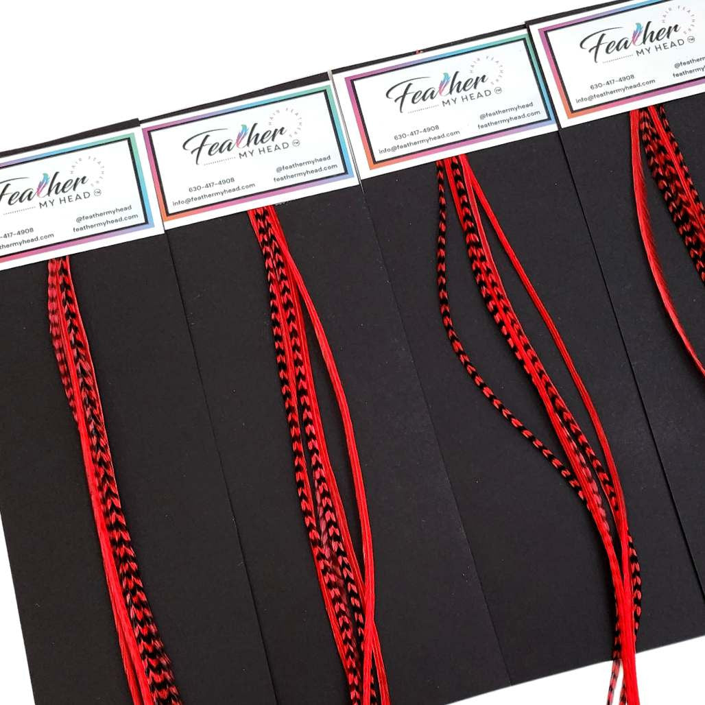 Red hair feather extension kit in long lenghts