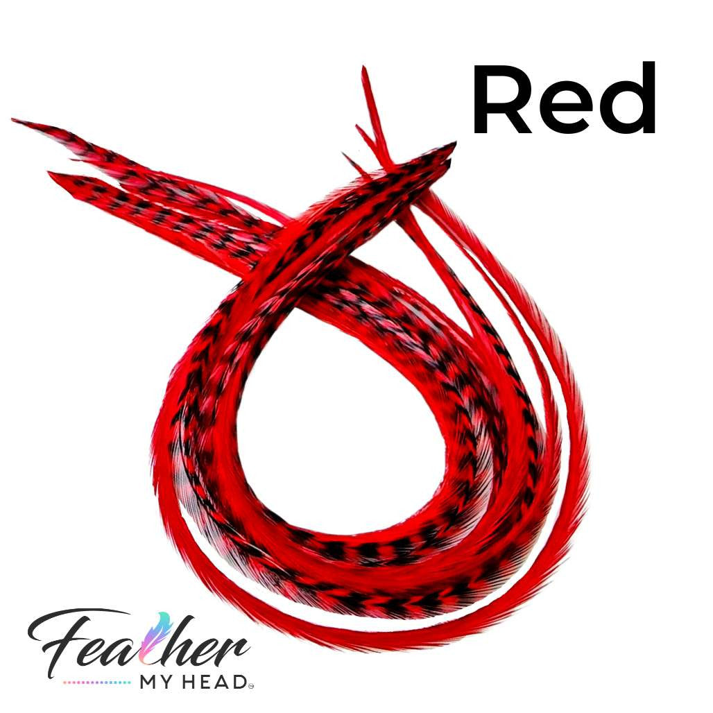 Red hair feather extension kit in long lenghts