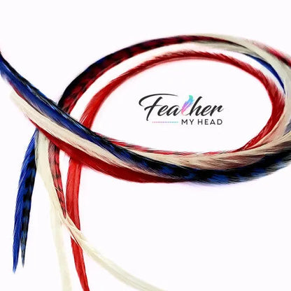 Red White & Blue Hair Feathers - Bundle