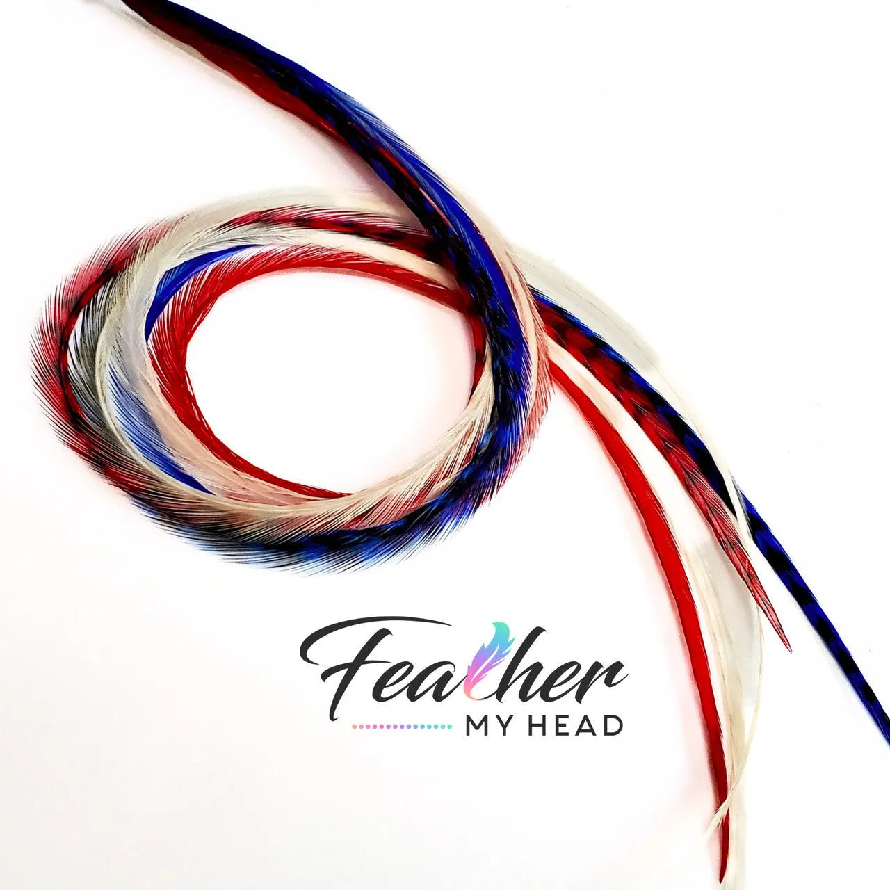 Red, White and Blue hair feathers - feather hair extensions. 6 real rooster feathers with optional feather kit