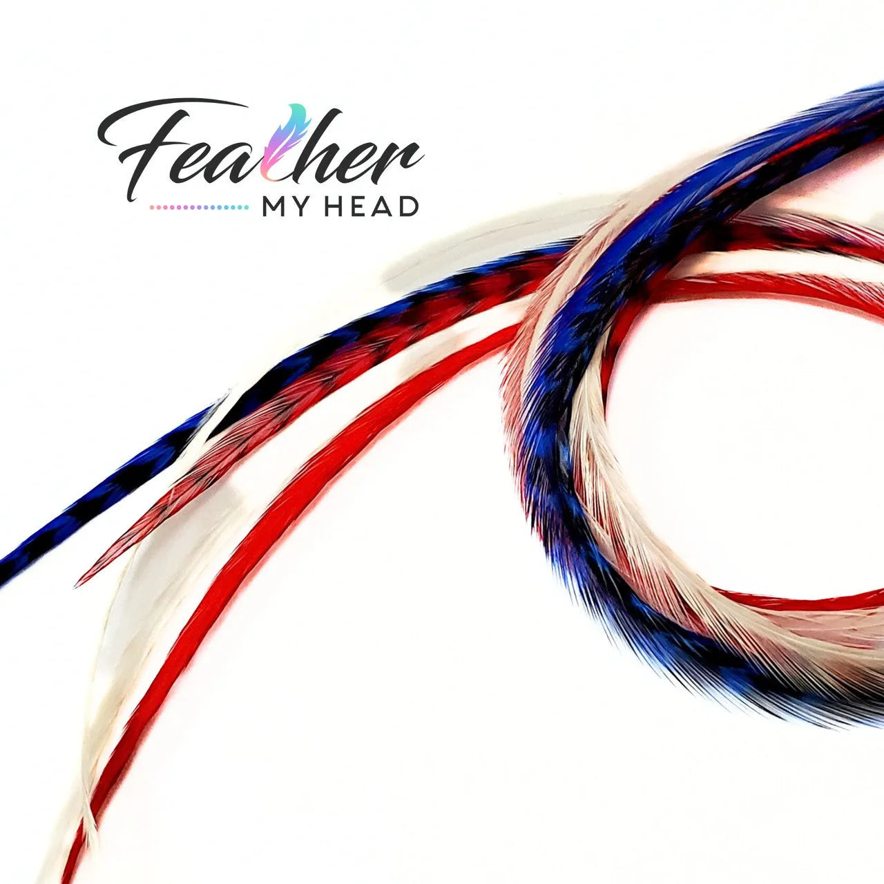 Red, White and Blue hair feathers - feather hair extensions. 6 real rooster feathers with optional feather kit