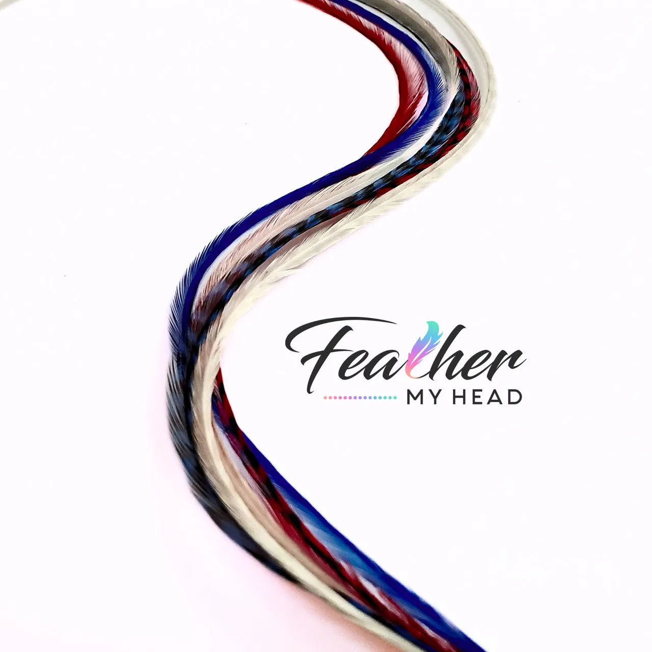 Red, White and Blue hair feathers - feather hair extensions. 6 real rooster feathers with optional feather kit