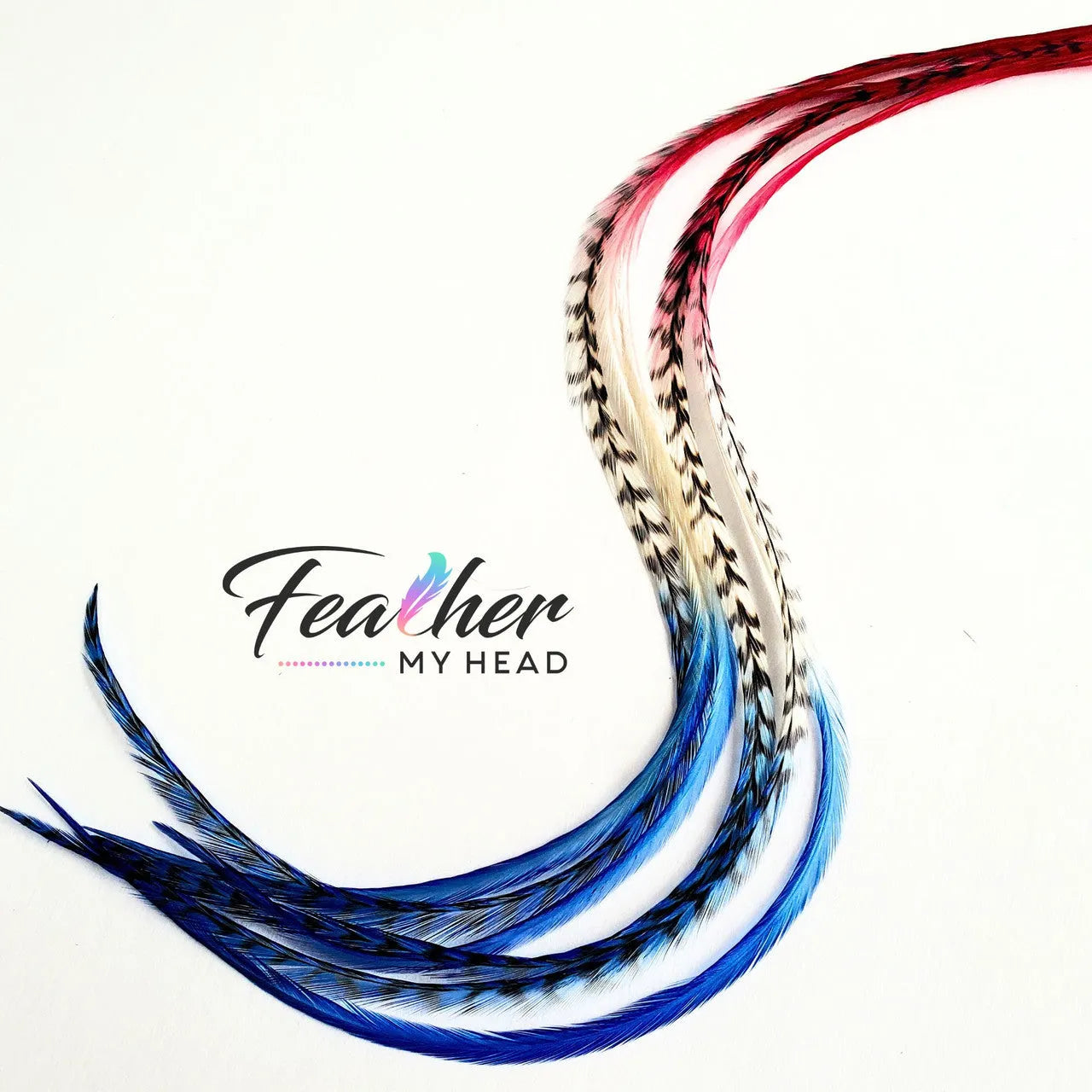 red, white and blue hair feathers - feather hair extensions. Hair Accessory for 4th of July