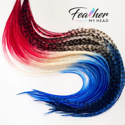 red, white and blue hair feathers - feather hair extensions. Hair Accessory for 4th of July