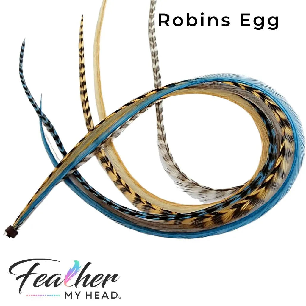 Feather My Head Hair Feathers Spring Collection of feathers in colors of blue, dun, gray and beige