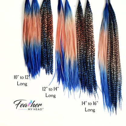 long thin rooster feather hair extension ombre coastal colors