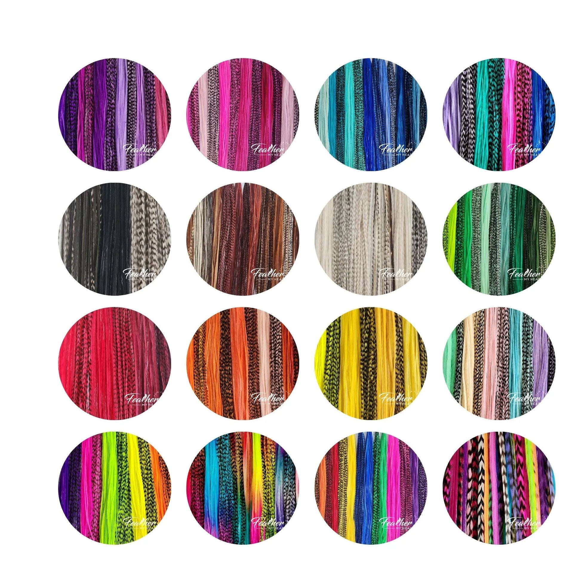 Collection of circular fabric swatches with various patterns and colors on a white background.