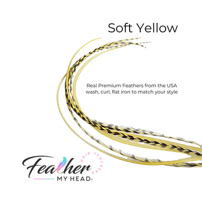 Soft Pastel Yellow feather hair extension kit by Feather My Head feather hair extensions in long lengths you will love.