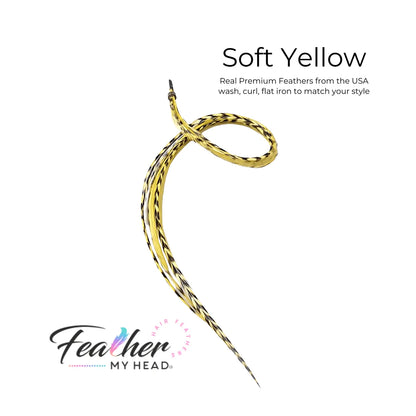 Soft Pastel Yellow feather hair extension kit by Feather My Head feather hair extensions in long lengths you will love.