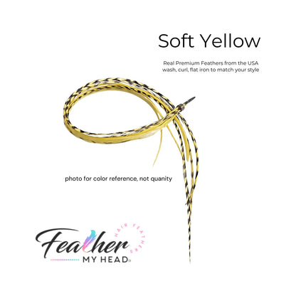 Soft Pastel Yellow feather hair extension kit by Feather My Head feather hair extensions in long lengths you will love.