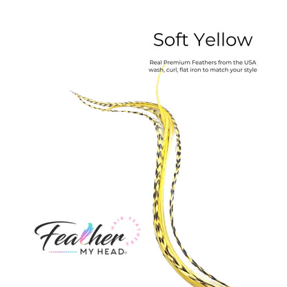 Soft Pastel Yellow feather hair extension kit by Feather My Head feather hair extensions in long lengths you will love.