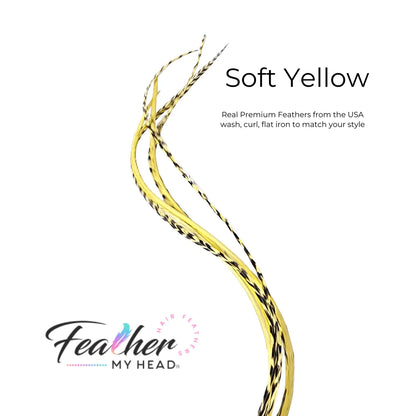 Soft Pastel Yellow feather hair extension kit by Feather My Head feather hair extensions in long lengths you will love.
