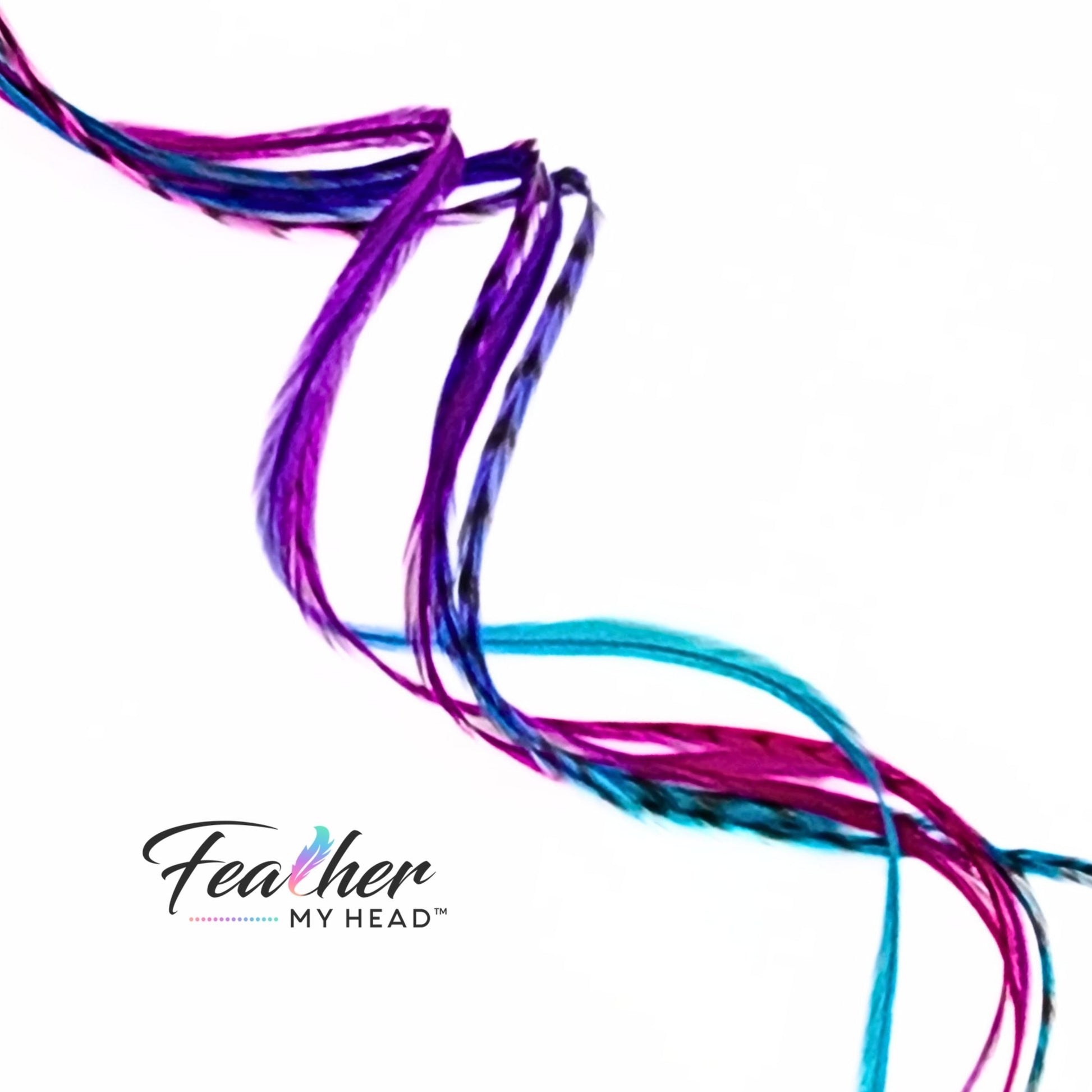 close up of summer breeze feather hair extensions thin soft ombre rainbow rooster feather detail